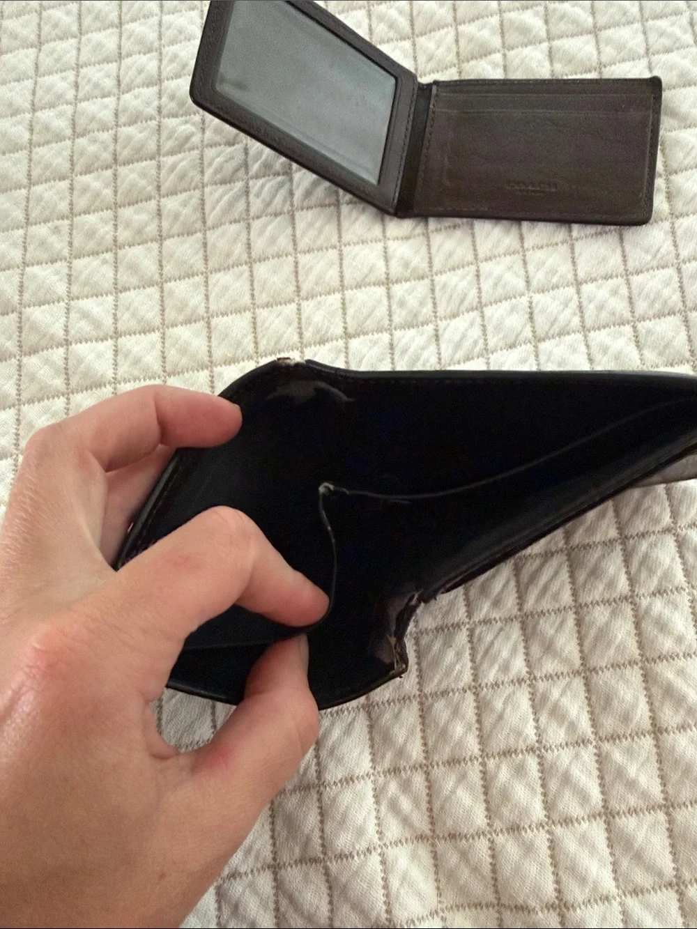 Coach Men's Dark Brown Leather Money Clip Wallet